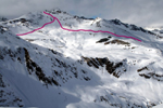 The route Juf - Piz Surpare - Bivio (left to right). Photographer: Hugo van der Sluys. (223kB)